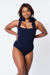 UNE PIECE-Crinkle Cut Square Neck One Piece NAVY