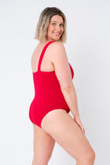 UNE PIECE-Crinkle Cut Square Neck One Piece RED