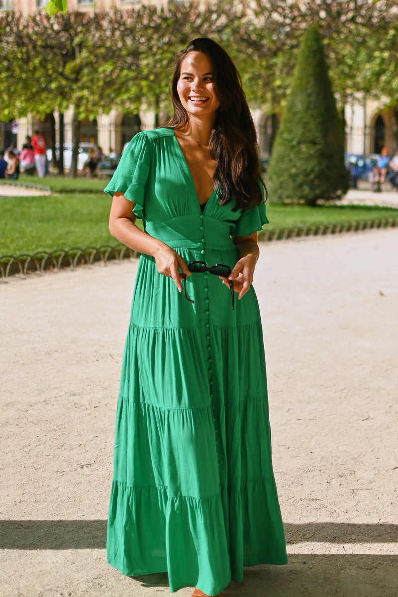 UNE PIECE-Floaty Sleeve Maxi Dress GREEN