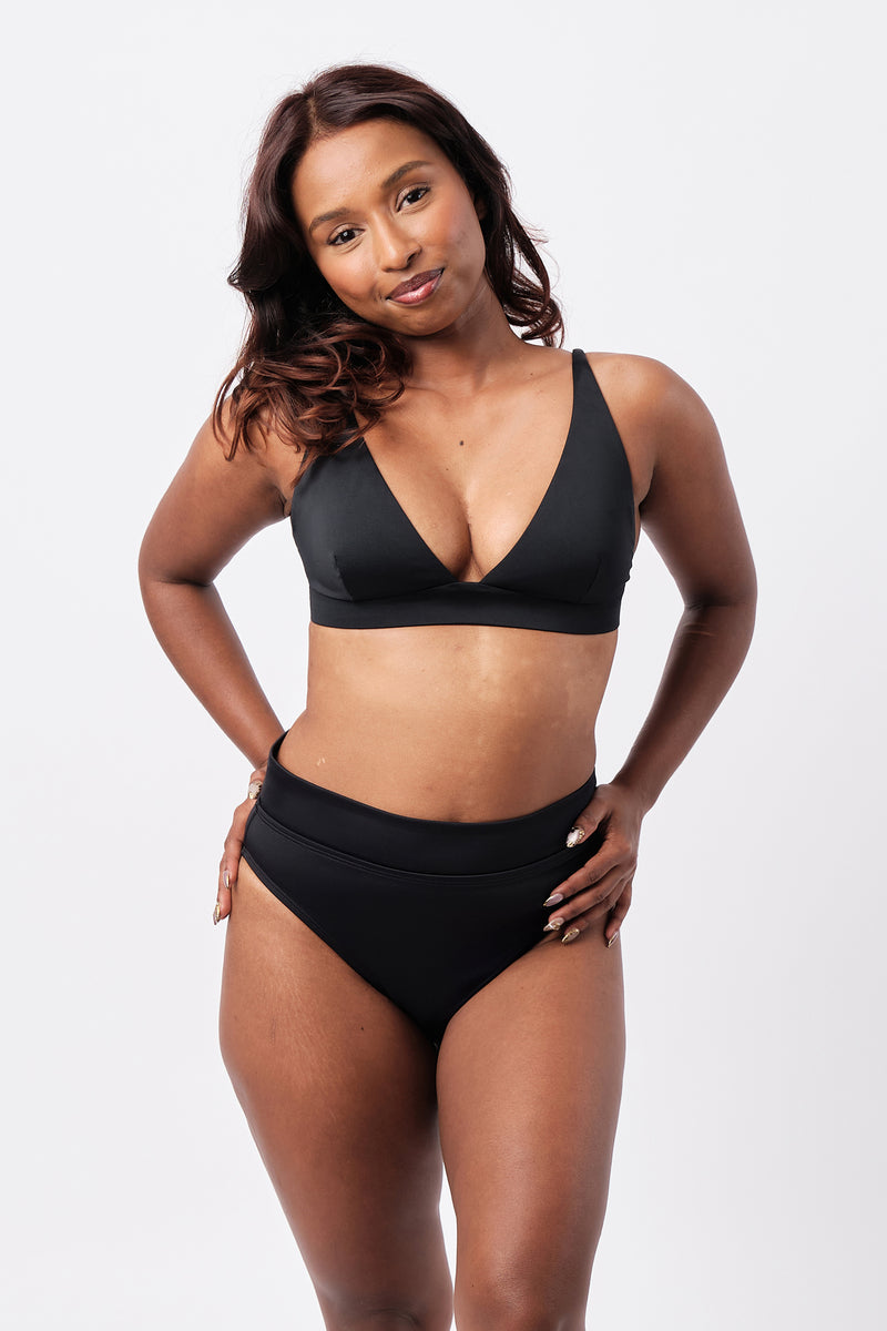 UNE PIECE-High-Cut High-Waisted Bikini Bottom BLACK