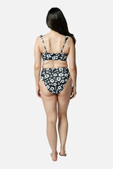 UNE PIECE-High-Cut High-Waisted Bikini Bottom DAISY SILHOUETTE BLACK