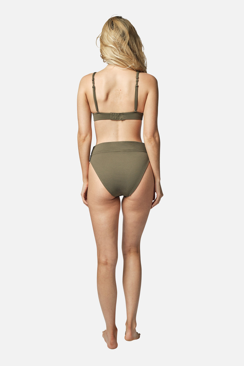 UNE PIECE-High-Cut High-Waisted Bikini Bottom KHAKI TEXTURE