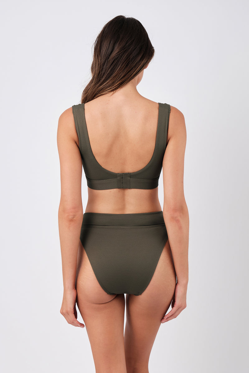 UNE PIECE-High-Cut High-Waisted Bikini Bottom KHAKI TEXTURE