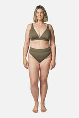 UNE PIECE-High-Cut High-Waisted Bikini Bottom KHAKI TEXTURE