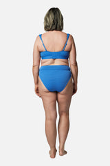 UNE PIECE-High-Cut High-Waisted Bikini Bottom SKY BLUE TEXTURE