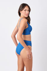 UNE PIECE-High-Cut High-Waisted Bikini Bottom SKY BLUE TEXTURE