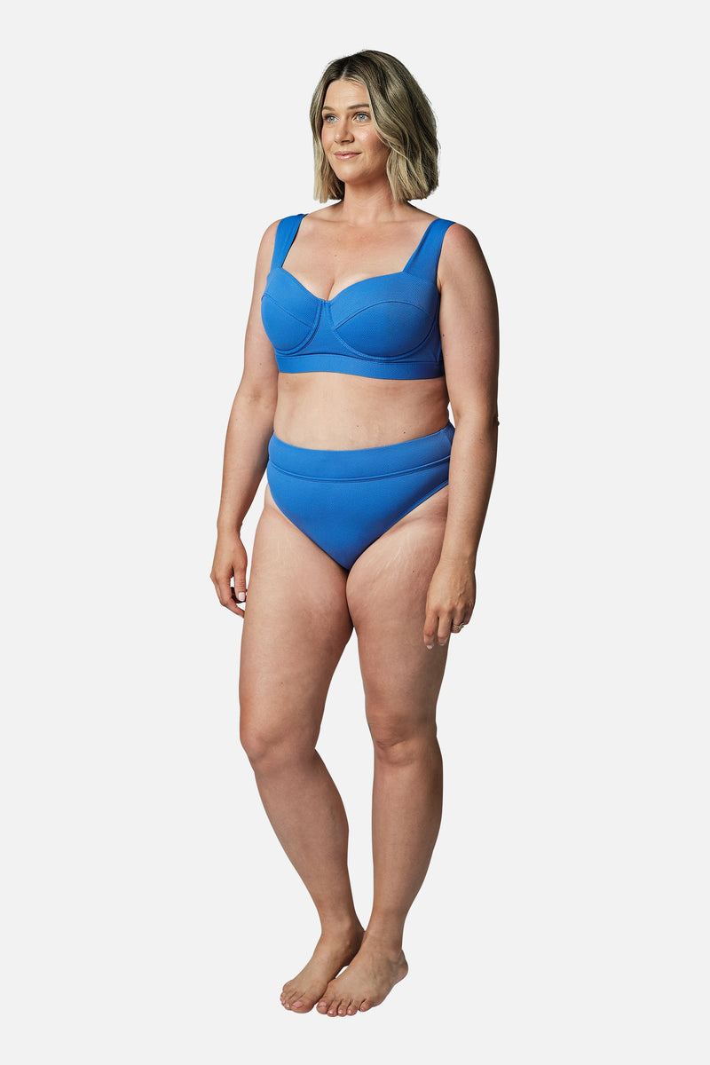 UNE PIECE-High-Cut High-Waisted Bikini Bottom SKY BLUE TEXTURE