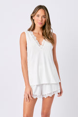 UNE PIECE-Lace Trim Cami + Shorts Sleep Pyjama Set IVORY