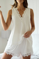 UNE PIECE-Lace Trim Cami + Shorts Sleep Pyjama Set IVORY