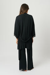 UNE PIECE-Lace Trim Modal Robe BLACK
