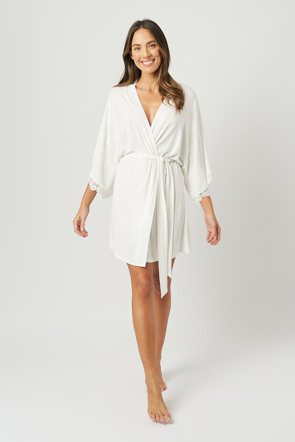 UNE PIECE-Lace Trim Modal Robe IVORY