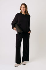 UNE PIECE-Lounge Long Sleeve Crew Neck Top BLACK