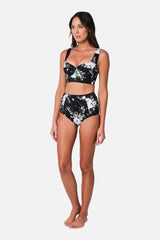 UNE PIECE-Never Say Never High-Waisted Bikini Bottom LONDON BOTANICAL BLACK