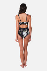 UNE PIECE-Never Say Never High-Waisted Bikini Bottom LONDON BOTANICAL BLACK