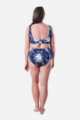 UNE PIECE-Never Say Never High-Waisted Bikini Bottom LONDON BOTANICAL NAVY