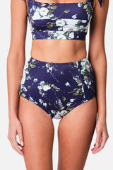 UNE PIECE-Never Say Never High-Waisted Bikini Bottom LONDON BOTANICAL NAVY