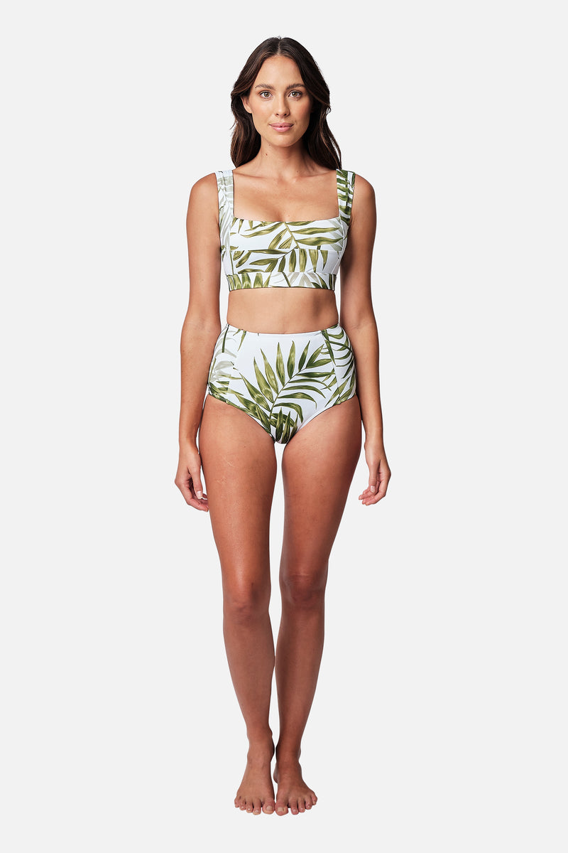 UNE PIECE-Never Say Never High-Waisted Bikini Bottom PALM WHITE