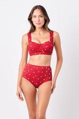 UNE PIECE-Never Say Never High-Waisted Bikini Bottom POLKA ROUGE TEXTURE