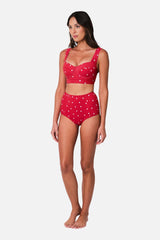 UNE PIECE-Never Say Never High-Waisted Bikini Bottom POLKA ROUGE TEXTURE