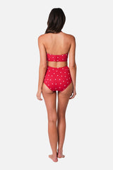 UNE PIECE-Never Say Never High-Waisted Bikini Bottom POLKA ROUGE TEXTURE