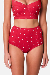 UNE PIECE-Never Say Never High-Waisted Bikini Bottom POLKA ROUGE TEXTURE