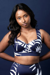 UNE PIECE-Original Bustier Balconette Bikini Bralette PALM SILHOUETTE NAVY