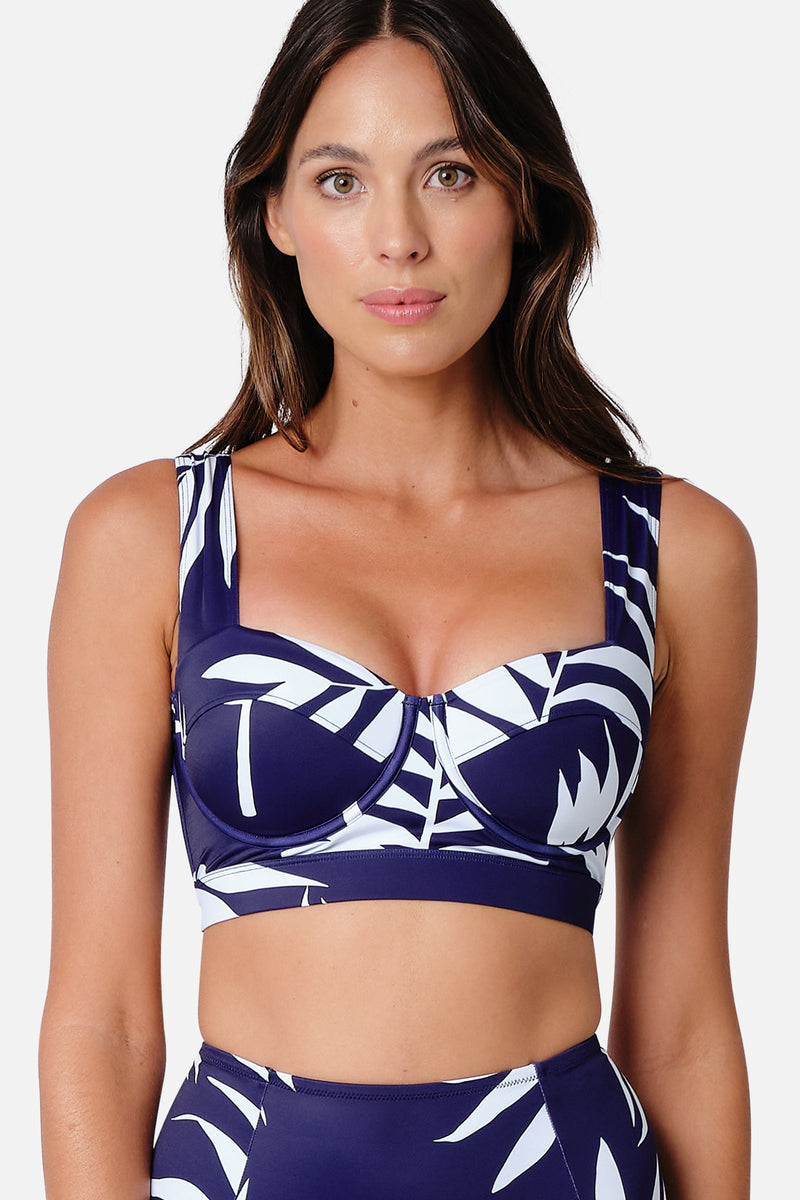 UNE PIECE-Original Bustier Balconette Bikini Bralette PALM SILHOUETTE NAVY