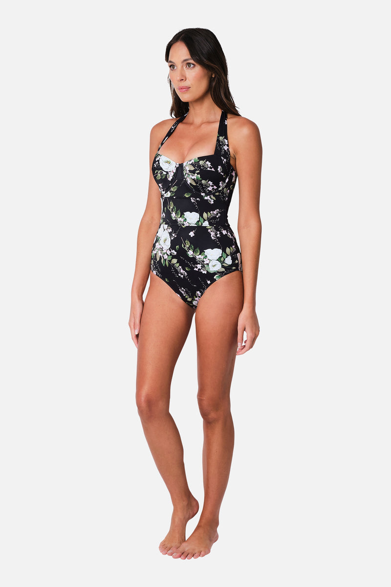 UNE PIECE-Original Bustier Balconette One Piece LONDON BOTANICAL BLACK