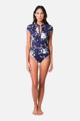 UNE PIECE-Original Sexie Rashie Cap Sleeve LONDON BOTANICAL NAVY