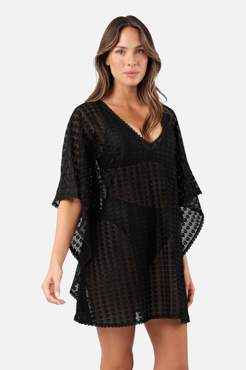 UNE PIECE-Scalloped Lace Kaftan BLACK