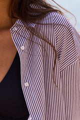 UNE PIECE-Striped Relaxed Button Up Shirt CHOCOLATE & WHITE
