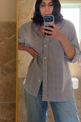 UNE PIECE-Striped Relaxed Button Up Shirt CHOCOLATE & WHITE