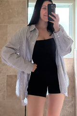 UNE PIECE-Striped Relaxed Button Up Shirt CHOCOLATE & WHITE