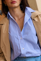 UNE PIECE-Striped Relaxed Button Up Shirt LIGHT BLUE & WHITE