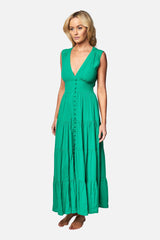 UNE PIECE-V-Neck Tiered Maxi Dress GREEN