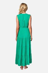 UNE PIECE-V-Neck Tiered Maxi Dress GREEN