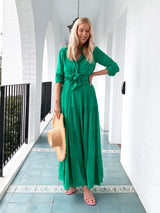 UNE PIECE-V-Neck Tiered Maxi Dress GREEN