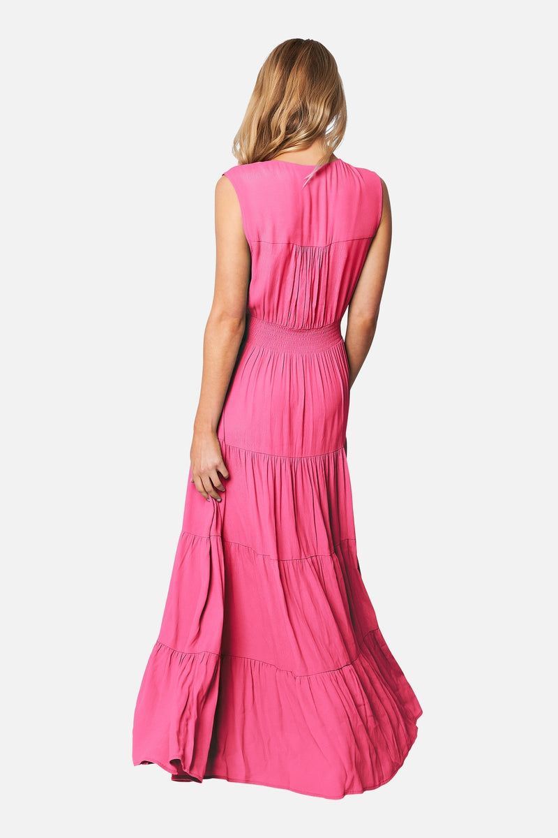 UNE PIECE-V-Neck Tiered Maxi Dress PINK