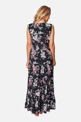 UNE PIECE-V-Neck Tiered Maxi Dress BAUHINIA BLACK